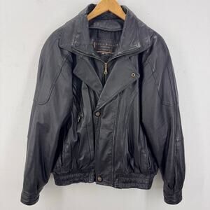 VTG Carlo Bertini Genuine Leather Black Full Zip Jacket Men M Biker Grunge Goth